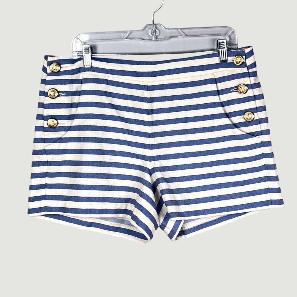 Dalia Sailor Shorts Womens 12 Striped Blue White Gold Anchor Buttons Nautical